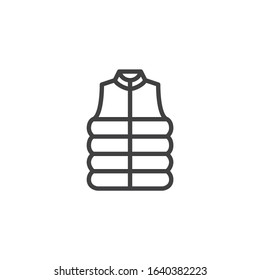 Sleeveless Winter Jacket line icon. linear style sign for mobile concept and web design. Mens sleeveless vest outline vector icon. Symbol, logo illustration. Vector graphics