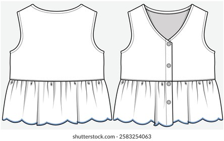 SLEEVELESS WOVEN TOP WITH PEPLUM DETAIL DESIGNED FOR TEEN AND KID GIRLS IN VECTOR ILLUSTRATION FILE