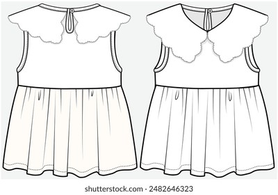 SLEEVELESS WOVEN TOP WITH SCALLOP PETER PAN DETAIL DESIGNED FOR TODDLER GIRL AND KID GIRL IN VECTOR