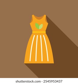 Vestido amarillo sin mangas con decoración de hojas verdes, perfecto para un atuendo de primavera o verano