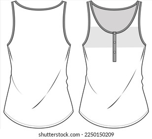 SLEEVLESS SLEEP WEAR TOP WITH HALF BUTTON PLACKET DETAIL IN EDITABLE FILE FOR  WOMEN AND TEEN GIRLS IN EDITABLE VECTOR FILE