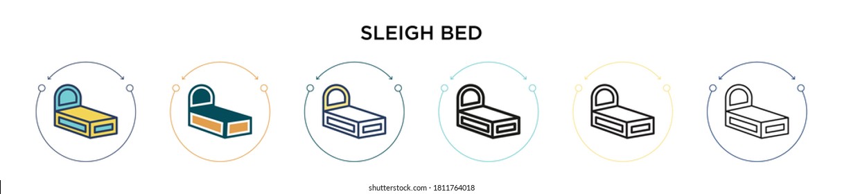 Sleigh bed icon in filled, thin line, outline and stroke style. Vector illustration of two colored and black sleigh bed vector icons designs can be used for mobile, ui, web