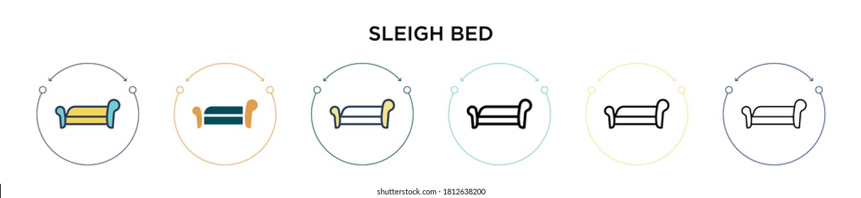 Sleigh bed icon in filled, thin line, outline and stroke style. Vector illustration of two colored and black sleigh bed vector icons designs can be used for mobile, ui, web