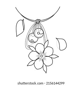 Sleigh Bell - Bell Lonceng Vector Hand Drawn With Flower Hand Drawn In Black And White Color Transparant