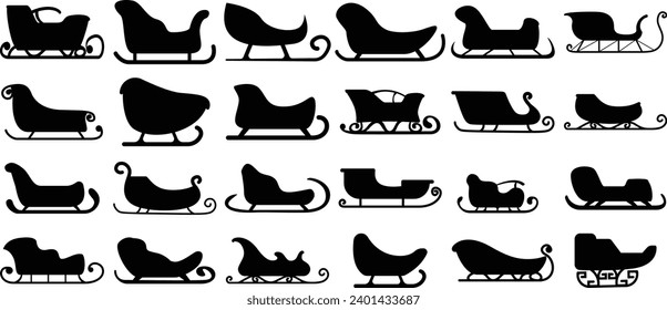 Sleigh black silhouettes set isolated on white