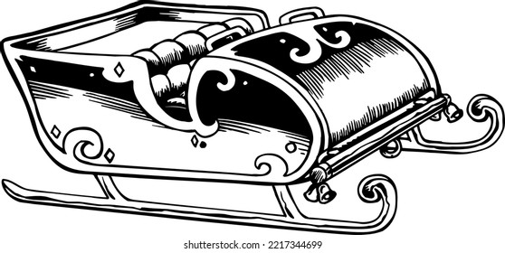 Sleigh Black and White Vector Illustration