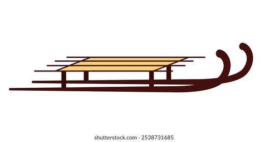 Mancha marrom. Ilustração simples de vetor de trenó. Trenó de madeira sem as costas. O tema da diversão de inverno, esqui, recreação ativa.