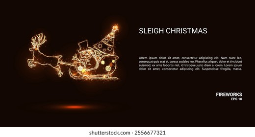 Sleigh Christmas. A Christmas sleigh consists of sparks and fire. Festive bright fireworks. Decorative element for celebrations and holidays. Vector illustration.