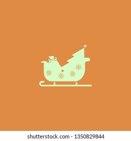 sleigh with christmas tree gifts vector icon. flat design