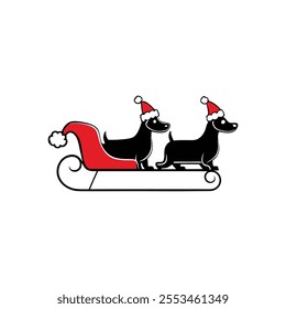 Santa’s Sleigh Dogs with Christmas Hats Vector Design