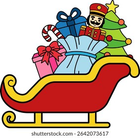 A sleigh is filled with presents