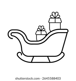 um trenó preenchido com design de linha de contorno de presentes