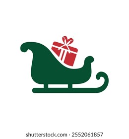 Sleigh With Gift Box Icon Christmas Celebrating 25 December Santa Claus, gift Box, Present, Sleigh symbol Vector