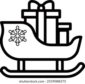 A sleigh with a gift box inside icon