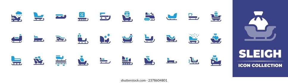 Sleigh icon collection. Duotone color. Vector and transparent illustration. Containing sled, sleigh, ice sleigh, sledge, christmas parade.