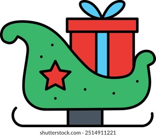 Sleigh Icon or Illustration for Holiday and Winter Designs, Symbolizing Santa's Sleigh, Gift Deliveries, and Festive Celebrations