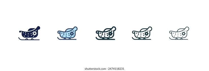 Sleigh icon set. christmas santa sled ride vector symbol in black filled and outlined style.