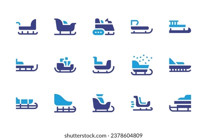 Sleigh icon set. Duotone color. Vector illustration. Containing sledge, sled, sleigh.