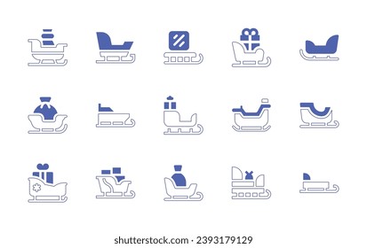 Sleigh icon set. Duotone style line stroke and bold. Vector illustration. Containing sled, sleigh, ice sleigh, sledge.