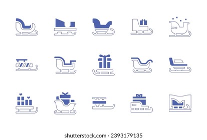 Sleigh icon set. Duotone style line stroke and bold. Vector illustration. Containing sleigh, sled, sledge.