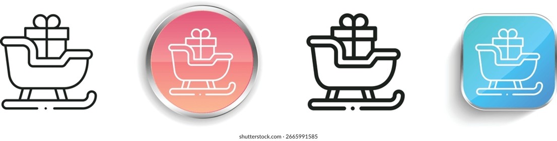 ícone do trenó. Design fino, linear, regular e estilo botão isolado no fundo branco