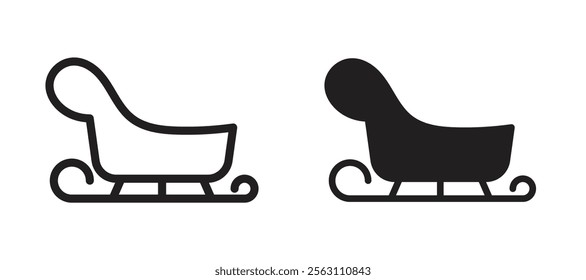 Sleigh icons in black line and filled versions