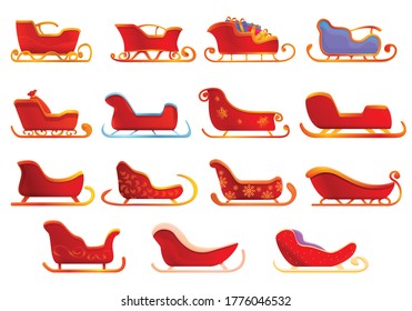 Sleigh Icons Set. Cartoon Set Of Sleigh Vector Icons For Web Design