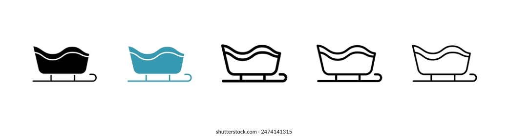 Sleigh line icon set. Christmas Santa sled ride vector sign for UI designs.