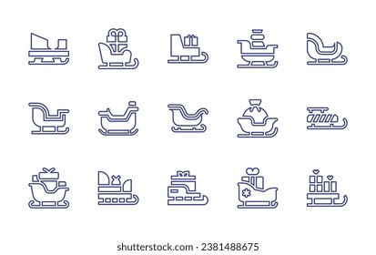 Sleigh line icon set. Editable stroke. Vector illustration. Containing sled, sleigh.