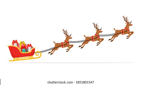 Sleigh with Presents and Reindeer on Christmas. vector illustration