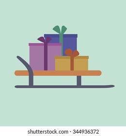 Sleigh with presents simple vector illustration
