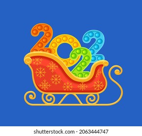 Sleigh of Santa Claus with numbers of the new year 2022. Anti-stress toy. Vector illustration