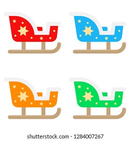 Sleigh. Set of multicolored sleds. Winter. White background. Vector illustration. EPS 10.