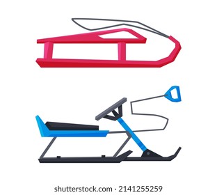 Sleigh or Sledge for Sliding Across Ice or Snow Vector Set