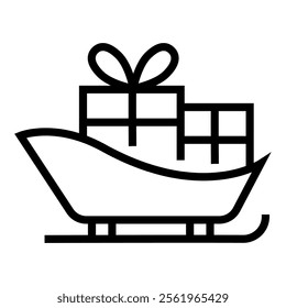 Sleigh with a stack of gifts line black icon. Sign for web page, mobile app, button, logo. Vector isolated button. Editable stroke.