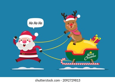 A sleigh takes Santa Claus to distribute gifts to children around the world. Merry Christmas cutout element Holiday cards, invitations and website  celebration decoration.