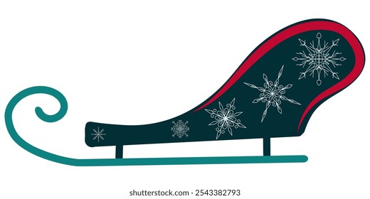 Ilustração vetor de trenó sobre fundo branco, trenó com flocos de neve 