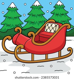 Sleigh Vehicle Colored Cartoon Illustration