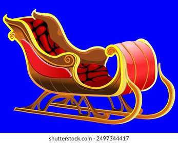 Sleigh is a vehicle of Santa Claus. Santa Claus sleigh vector. Merry Christmas and happy new year. Flat vector isolated on blue background.