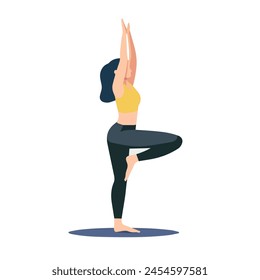Slender athletic young woman doing yoga and fitness. Healthy lifestyle illustration. Isolated on a white background.
