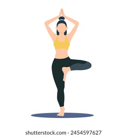 Slender athletic young woman doing yoga and fitness. Healthy lifestyle illustration. Isolated on a white background.