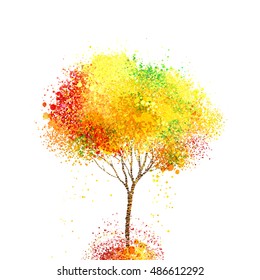 slender autumn abstract tree forming by red, yellow, orange circles and blots