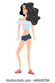Slender brunette in shorts.