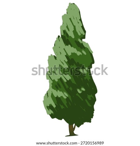 slender, conical evergreen tree, reminiscent of a Mediterranean Cypress or a tall Juniper. The concept focuses on "Structure and Verticality," highlighting the tree’s disciplined growth and dense, year-round greenery. The painterly texture adds a modern artistic touch, making it an ideal symbol for formal gardens, longevity, and architectural landscape design. It evokes a sense of order and peaceful height.