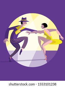 Slender couple dancing Latin swing dance.