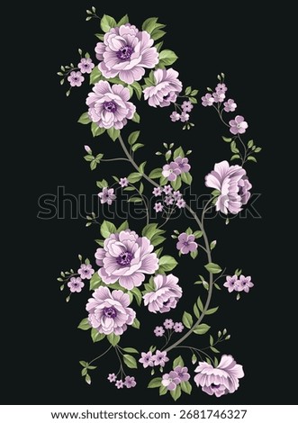 A slender, curling vine with clusters of soft lilac flowers and fresh green leaves, perfect for feminine and delicate aesthetics
