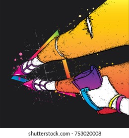 Slender female legs in tight trousers and stylish shoes. Selfy. Vector illustration for a postcard or a poster, print. Clothes and accessories. Fashion & Style.
