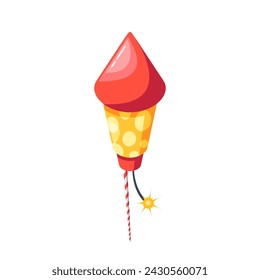 Slender Firework Rocket Adorned With Vibrant Colors And A Burning Wick, Poised For Ascent Into The Night Sky
