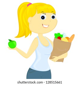 the slender girl bought a healthy and tasty food