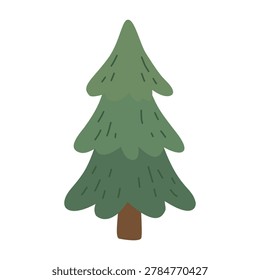 Slender green pine tree sharp conifer needle foliage forest plant flat vector illustration